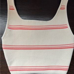 Babaton Cream and Red Ribbed Crop Tank Top